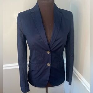 J Crew Factory Navy Blue Blazer Womens Sz 0 Cotton Spandex‎ NWT